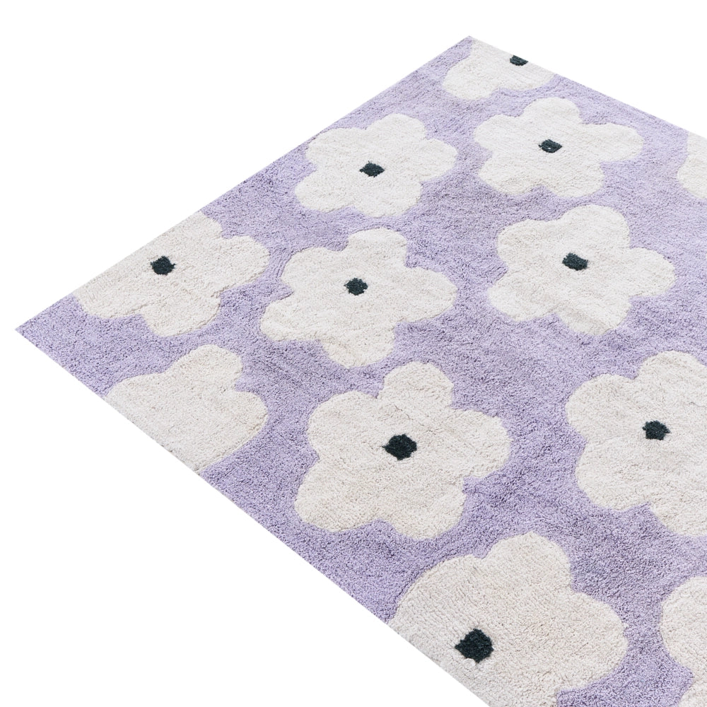 Tappeto viola chiaro in cotone 140 x 200 cm con motivi floreali decorativi in stile bohémien Soggiorno Bambini Camera dei bambini