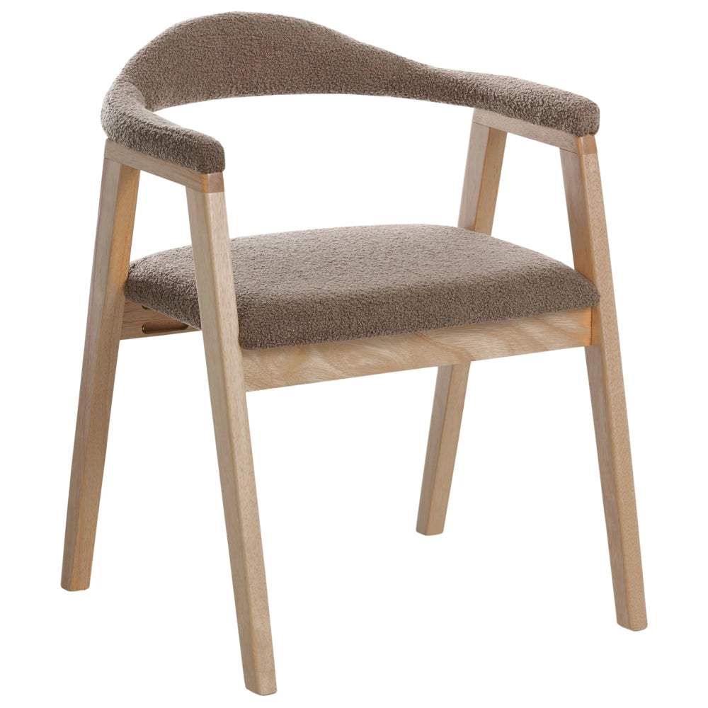Set di 2 sedie da pranzo marrone chiaro con seduta imbottita schienale in bouclé tortora poliestere struttura in legno di gomma stile retrò per sala da pranzo