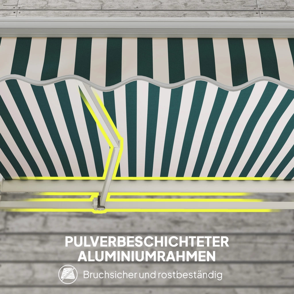 Tenda da sole retrattile con manovella ¨C zephmum ¨C bianco e verde, poliestere, 395x245 cm