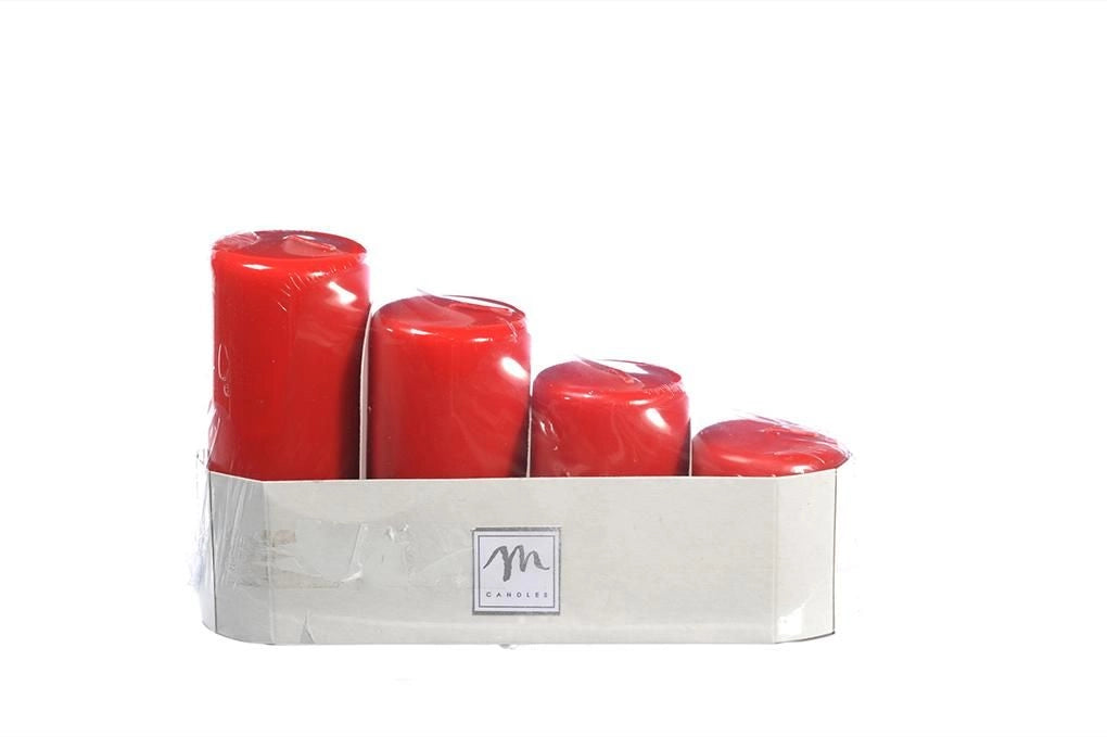 Candele "pillar" avvento rosso 4 pezzi di diverse misure
