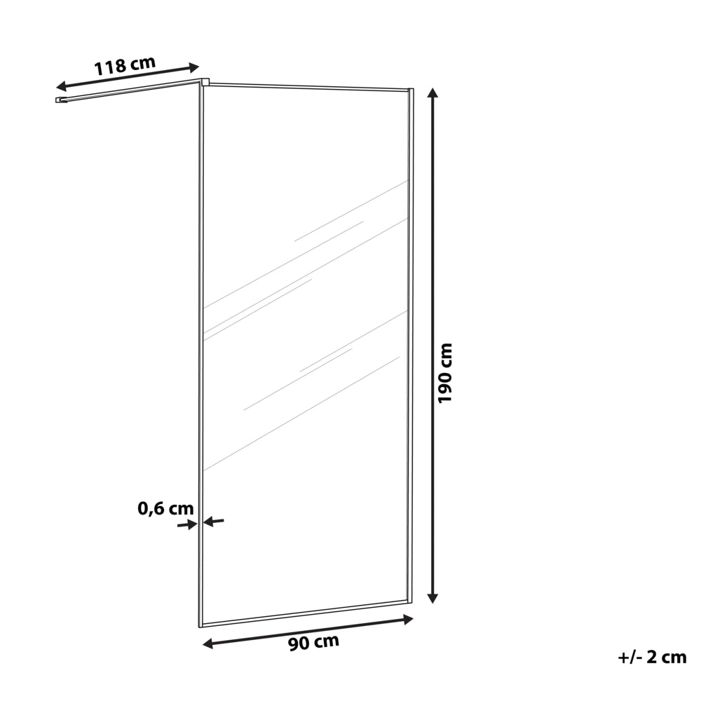 Schermo per doccia Vetro temperato Nero Cornice in acciaio inossidabile Bagno per ambienti umidi Box senza porta 90 x 190 cm