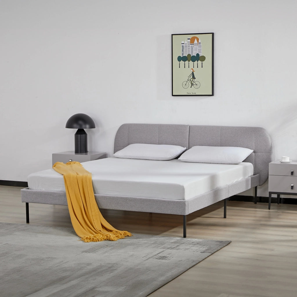 Letto Matrimoniale Porvoo 160x200 cm Testiera Imbottita Rivestimento in Tessuto - Grigio [en.casa]