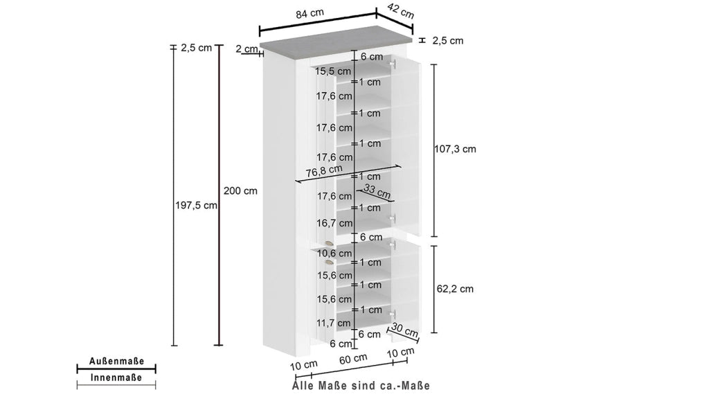 Scarpiera 4 Ante 84x42x200 cm Figo 4A Bianco Opaco/Rovere Wotan