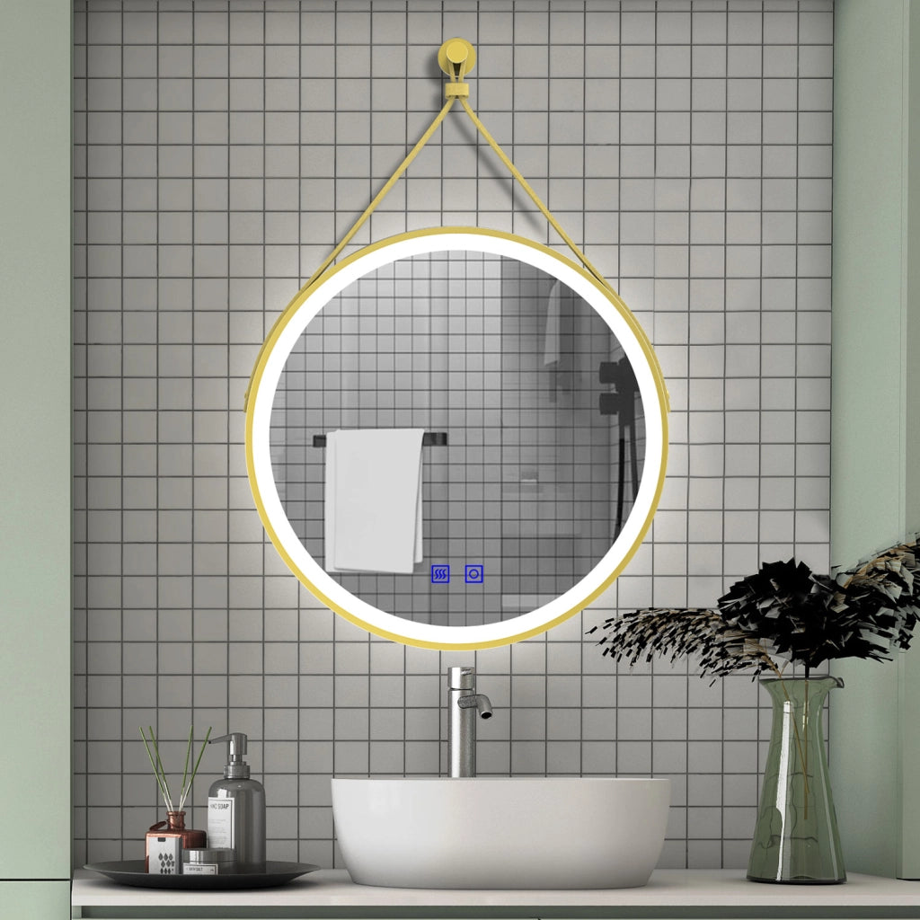 AICA IT Specchio Da Bagno Rotondo Da 60cm con LED, Struttura In Alluminio Oro, Antiappannamento, 3 Temperature Colore