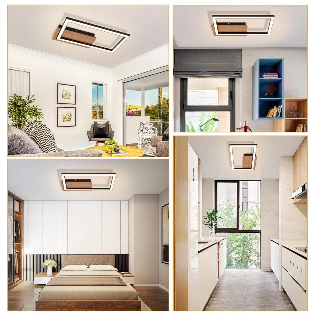 ZMH Lampada da soffitto plafoniera LED rettangolare nera retrò 3000K per camera letto