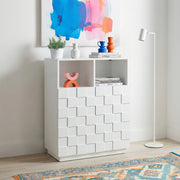 Armadio Comò Alto Bopibobro a 2 Ante Credenza con 2 Ripiani Aperti e 4 Vani Chiusi 86 x 64 x 36 cm - Bianco [en.casa]