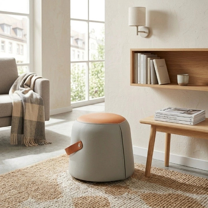 POUF in PU Grigio e Arancione con Maniglia in PU