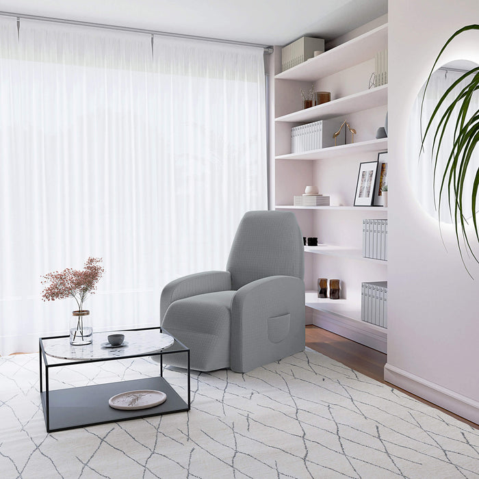 Copripoltrona Reclinabile Elasticizzato Taglia Unica con Tasca Laterale Grigio Chiaro