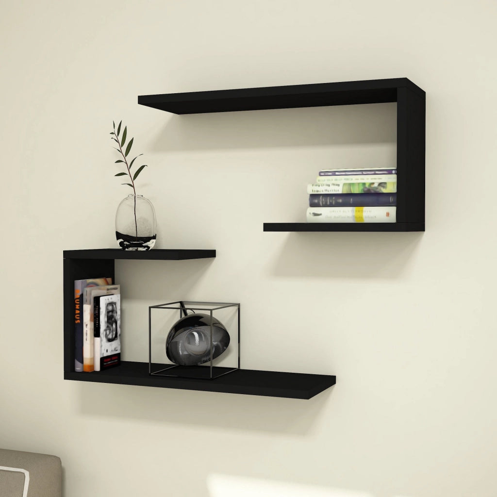 Set di 2 Mensole da Muro 'Årslev' 2 Consolli Pensili - Nero [en.casa]