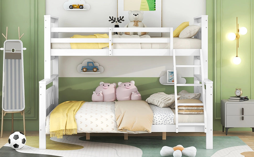 DESMIU Lit superposé 90 × 200 cm e 140 × 200 cm 2 posti con scala, senza materasso, in pino, bianco