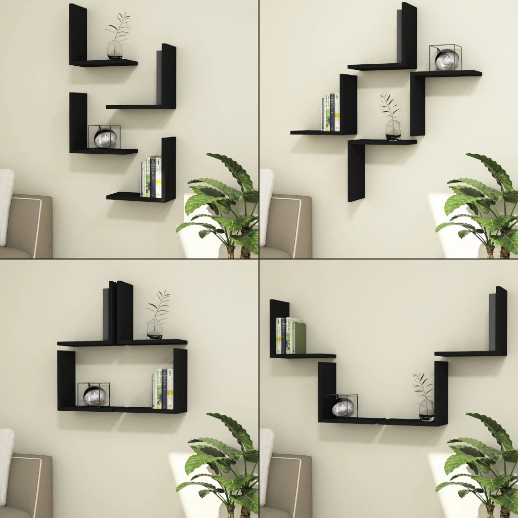 Set di 4 Mensole da Muro 'Broby' a Forma di L Consolle Portapiante da Parete - Nero [en.casa]