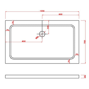 Piatto Doccia 70x120x5 cm Rettangolare Abs mod. Selene