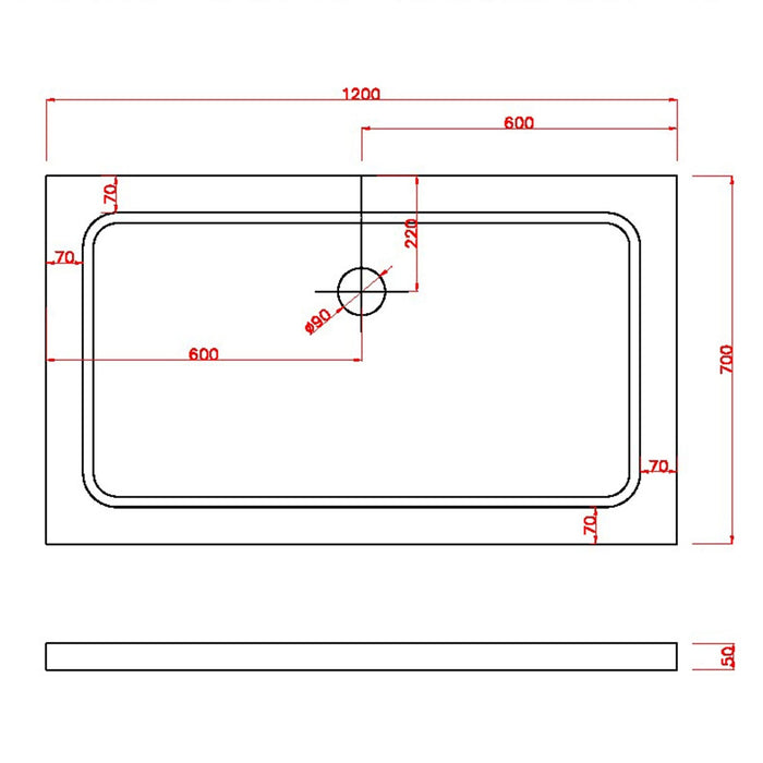 Piatto Doccia 70x120x5 cm Rettangolare Abs mod. Selene