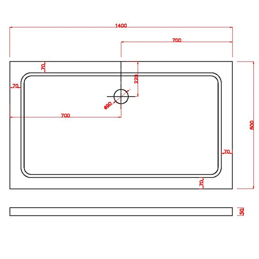 Piatto Doccia 80x140x5 cm Rettangolare Abs mod. Selene