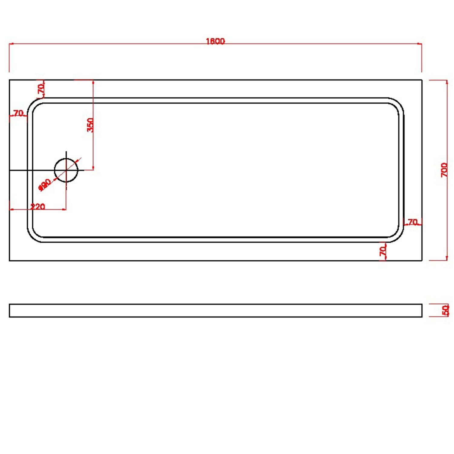 Piatto Doccia 70x159x5 cm Rettangolare Abs mod. Selene