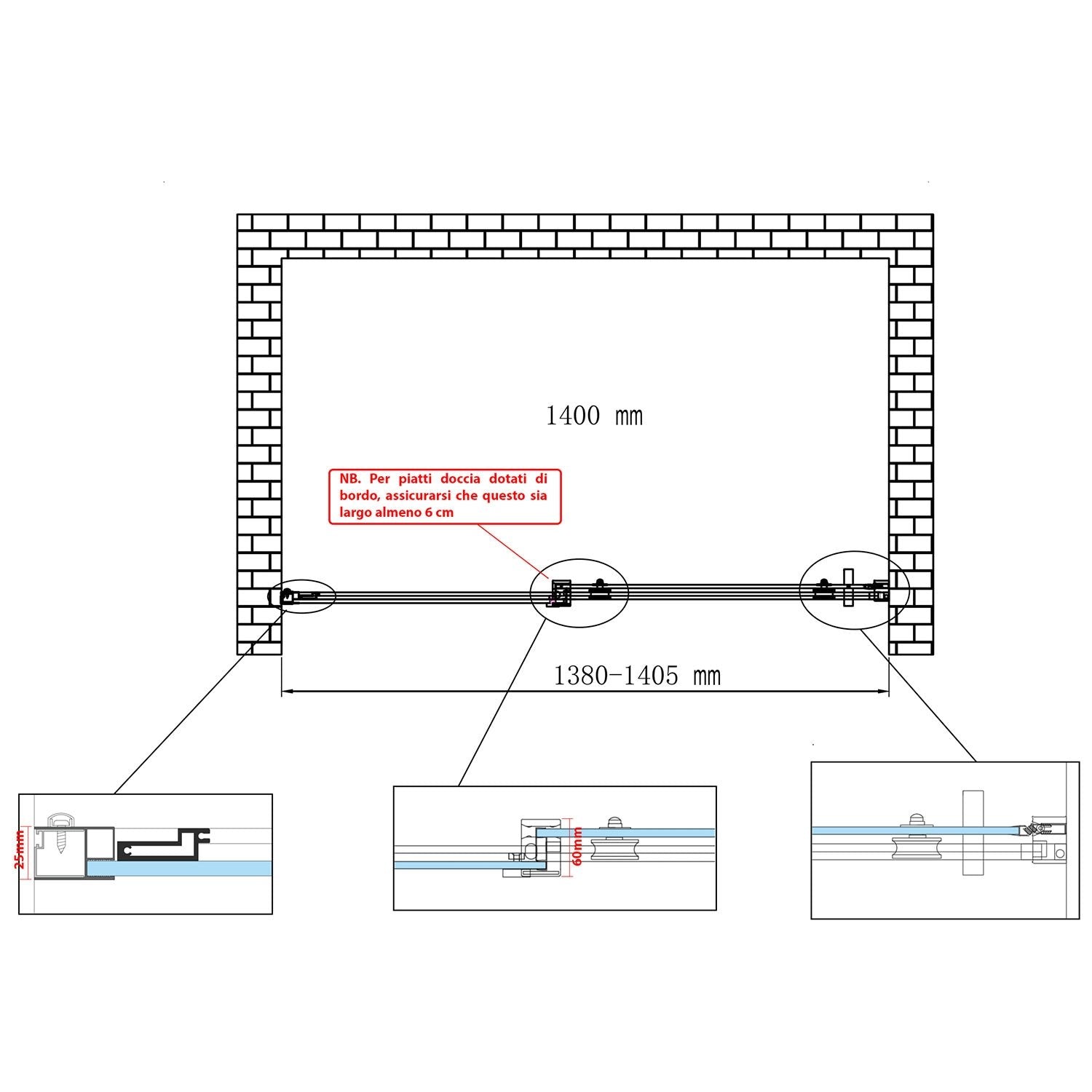 Porta Doccia 140 CM H190 Trasparente con Easy-Clean mod. Vogue