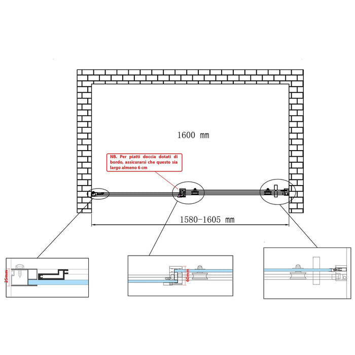 Porta Doccia 160 CM H190 Trasparente con Easy-Clean mod. Vogue