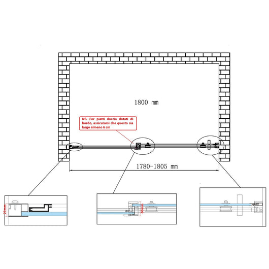 Porta Doccia 180 CM H190 Trasparente con Easy-Clean mod. Vogue