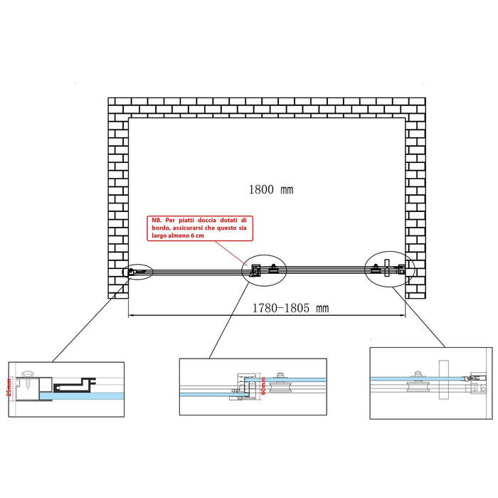 Porta Doccia 180 CM H190 Trasparente con Easy-Clean mod. Vogue