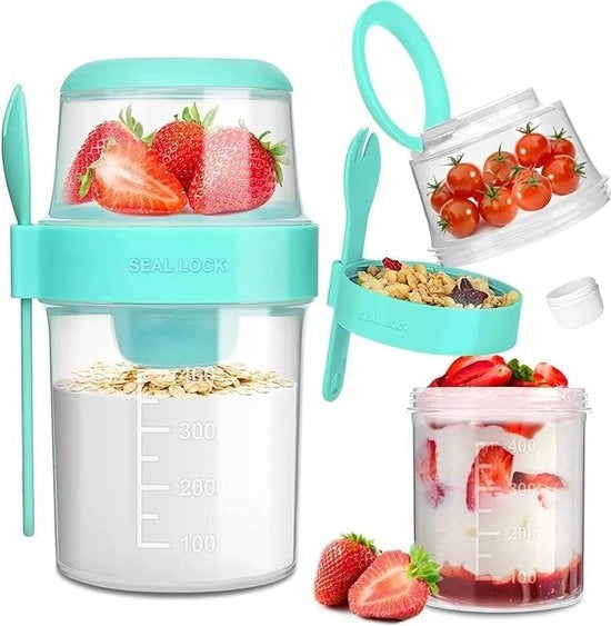 Contenitore per Yogurt da Viaggio, con Cucchiaio, 310 ml + 560 ml, Yogurt Lattescente da Viaggio, Resistentente alla Lavastoviglie, Contenitore per Pranzo, Contenitore per Muesli da Viaggio per Lavoro, Scuola, Viaggi