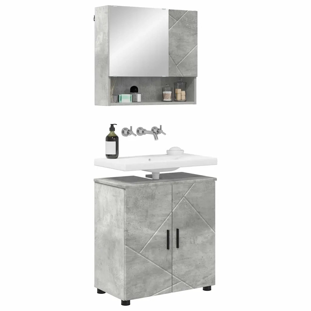 Set di mobili per il bagno con porta 2 pcs Grigio cemento 3392936
