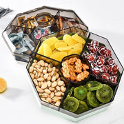 Cassetta di conservazione a doppio snack - contenitore di servizio rotante per snack, noci, frutta secca - con coperchio