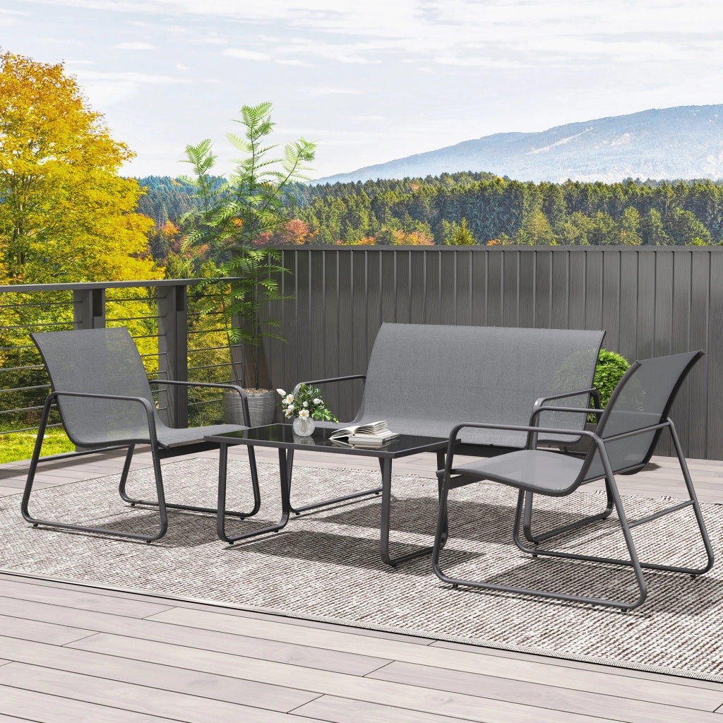 Set Giardino con Tavolino, Panchina e Sedie ¨C Zephmum ¨C Metallo e Texteline Grigio Chiaro