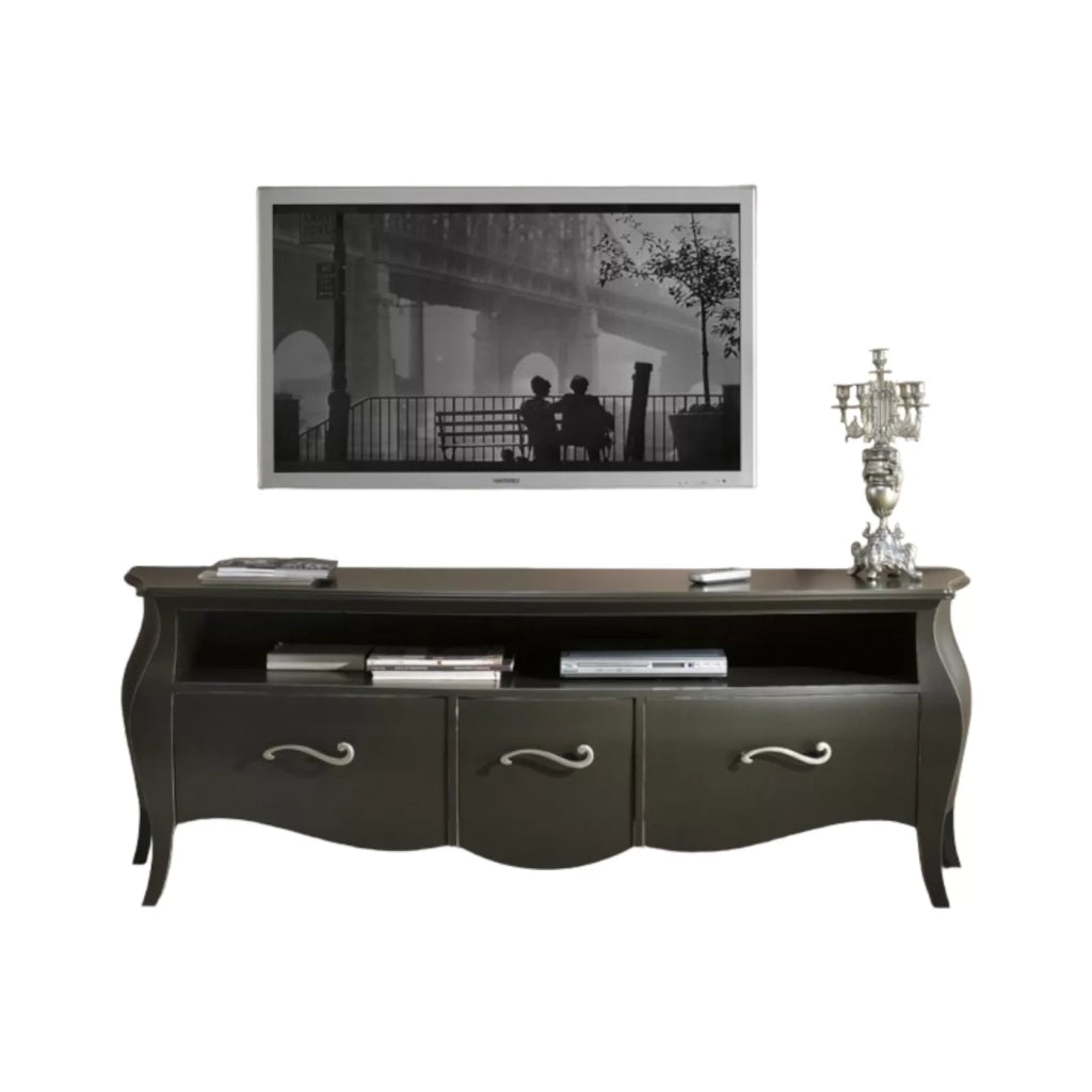 Mobile porta tv in legno laccato nero x soggiorno salotto  l176.p45.h62 (3268) - Mobili 2G