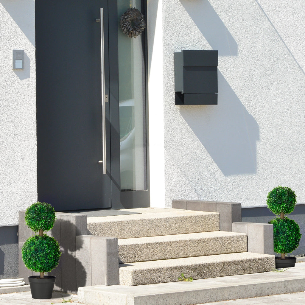 Set da 2 Bosso Artificiale a Doppia Sfera con Tronco e Vaso, Piante Finte Altezza 60 cm, Verde per Interno ed Esterno