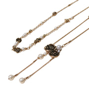 Collana vintage a doppio strato con nappe di perle e rosa