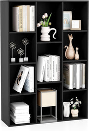 Libreria a 11 Cubi, Scaffale Moderno Geometrico con Kit Anti-Ribaltamento, Organizzatore di Libri Multifunzionale per Soggiorno Camera da Letto Studio, 74 x 24 x 106 cm (Nero)