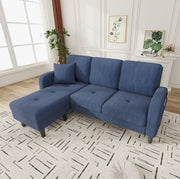 Divano angolare modulare 166x118x77 cm con chaise longue reversibile; in cord; blu