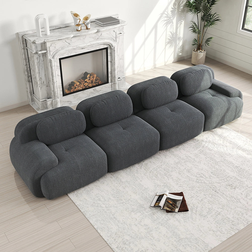 Divano 4 posti in velluto - Xylo - Imbottitura 32D, sottovuoto, modulabile, adatto animali, grigio