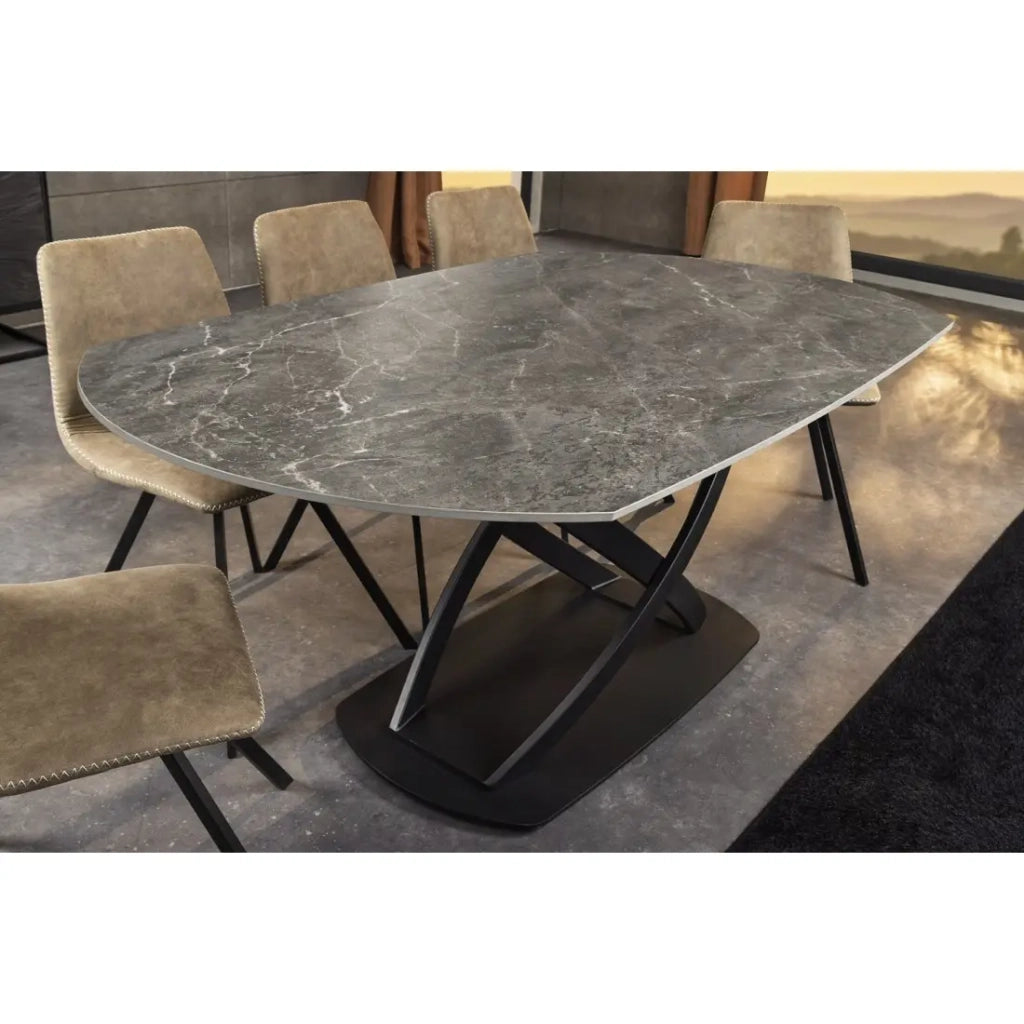 Table ATONIA – Ovale extensible 130 à 190 cm – Plateau en céramique effet marbre anthracite – Piedi in metallo – Stile moderno