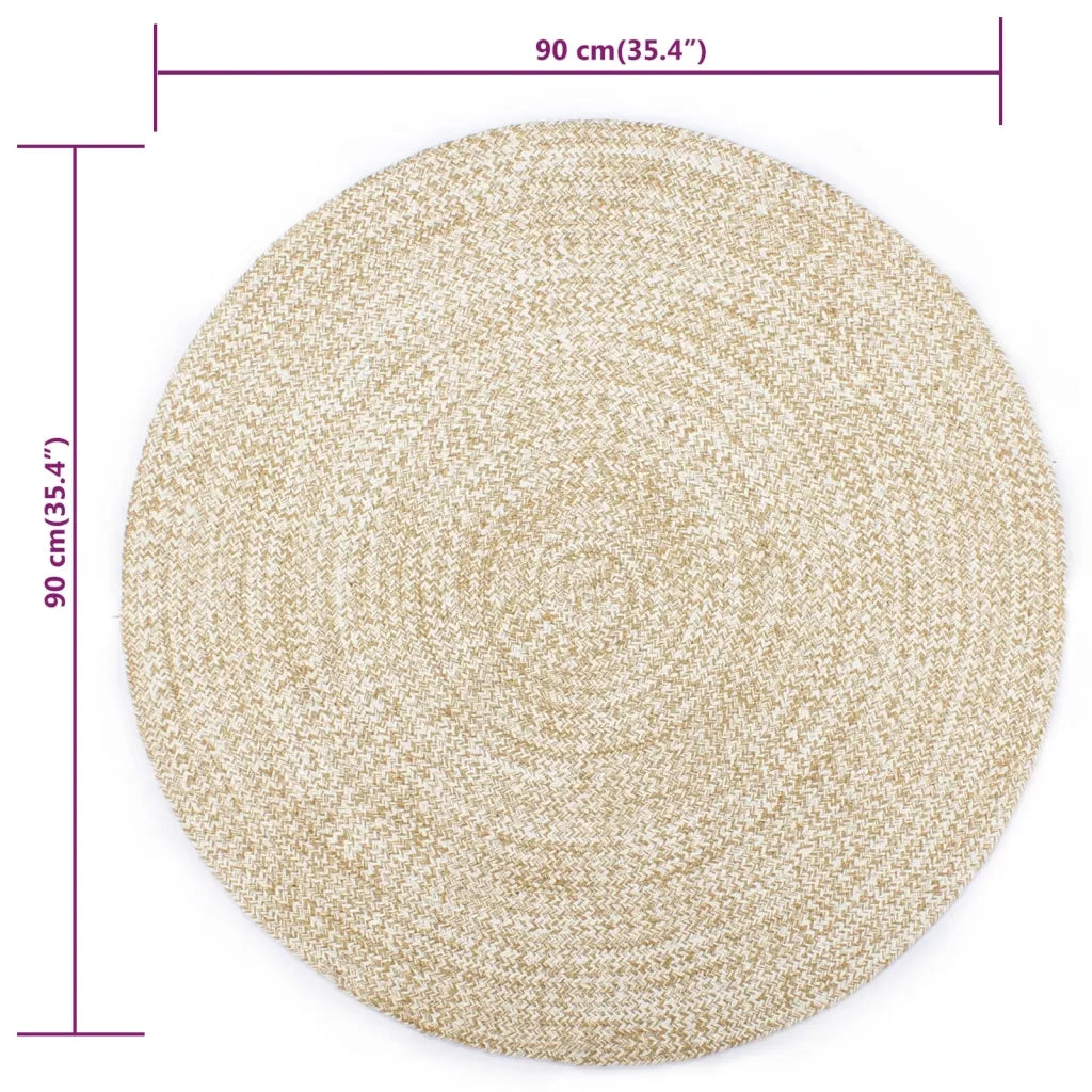 Tappeto Artigianale in Juta Bianco e Naturale 90 cm 133722