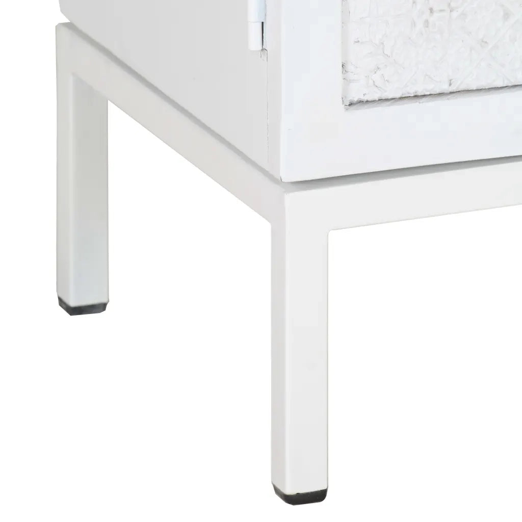 Mobile Porta TV Bianco 115x30x46cm in Legno Massello di Mango