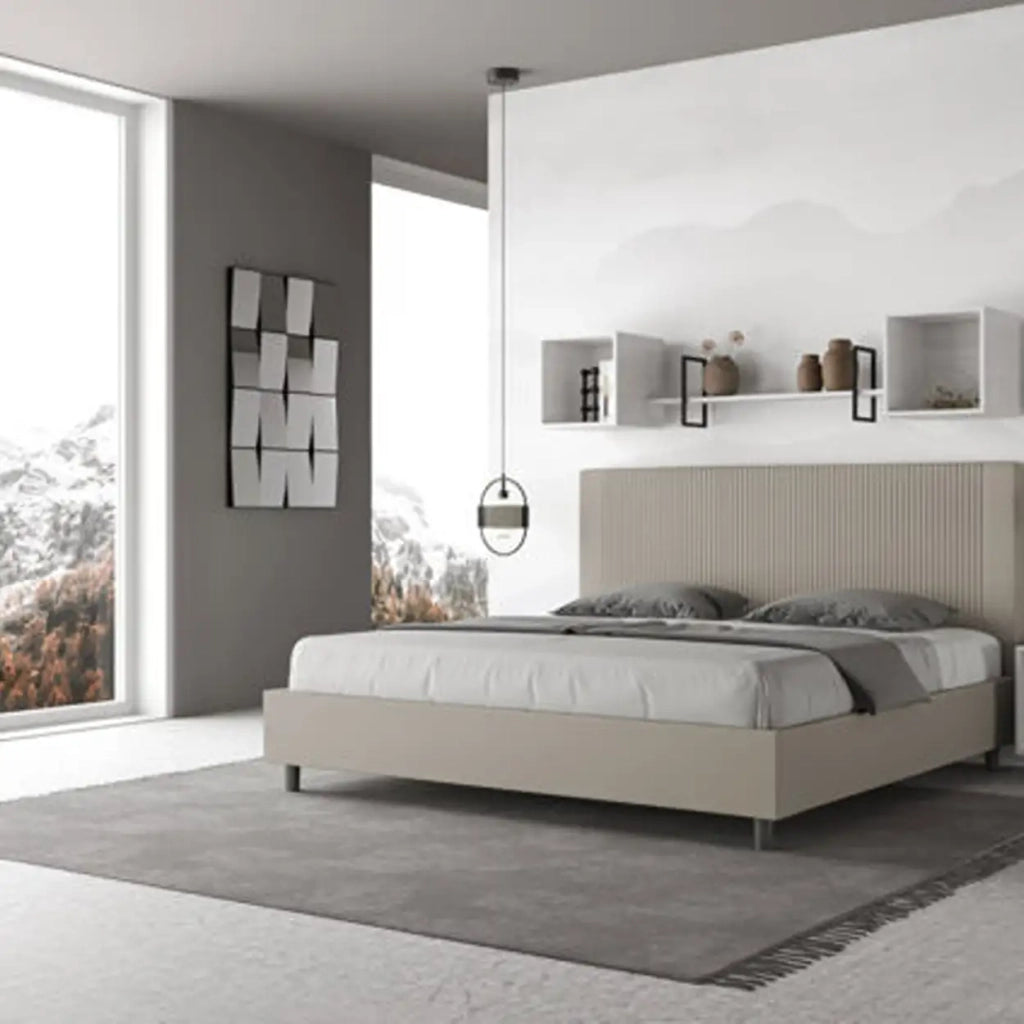 Letto matrimoniale king size senza rete imbottito 200x200 similpelle tortora Goya