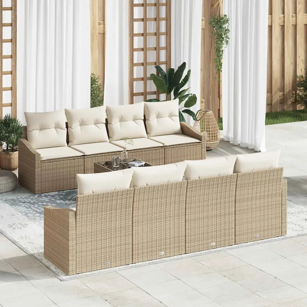 Set di divani con cuscino 9 pcs Beige e Crema polyrattan 3346651