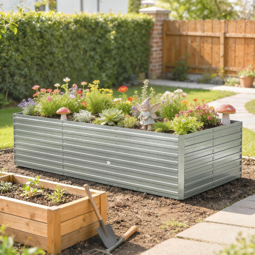 Vaschetta da giardino esterna rialzata ¨C Zephmum ¨C Grigio argento acciaio 240x120x60cm