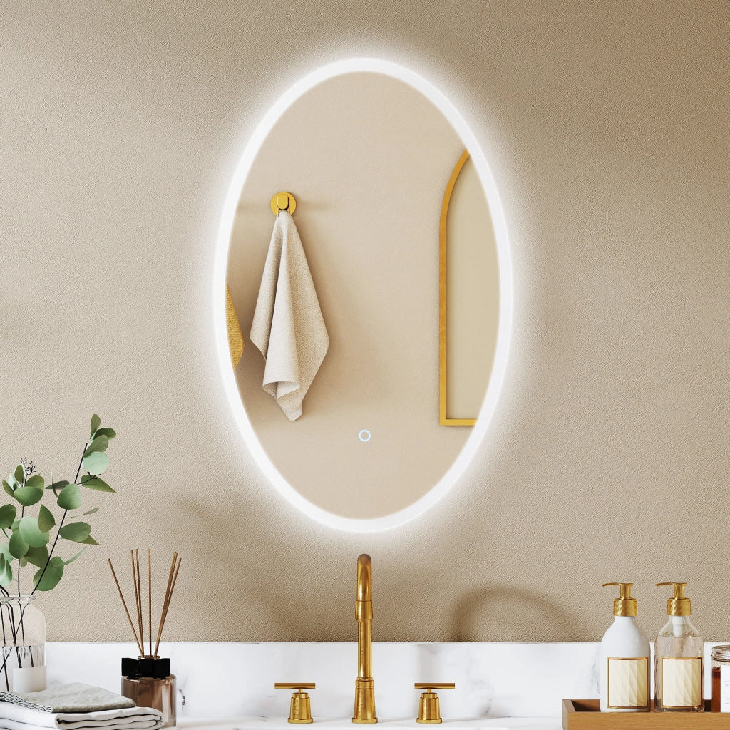 Specchio LED per Bagno Antiappannante 80x50 cm ¨C zephmum ¨C Ovale 3 Luci Regolabile