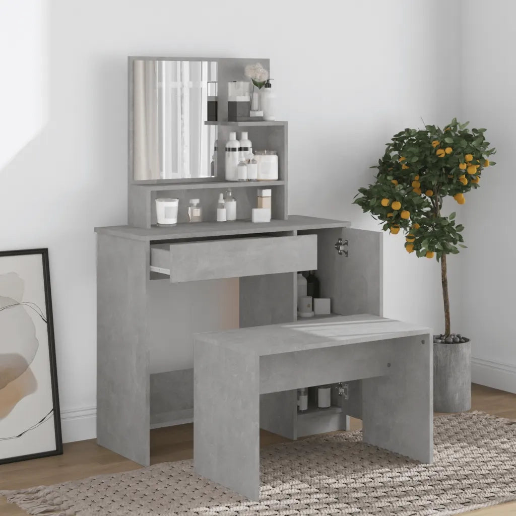 Toeletta con Specchio-Com¨°-Tavolo da trucco Grigio Cemento 86,5x35x136 cm