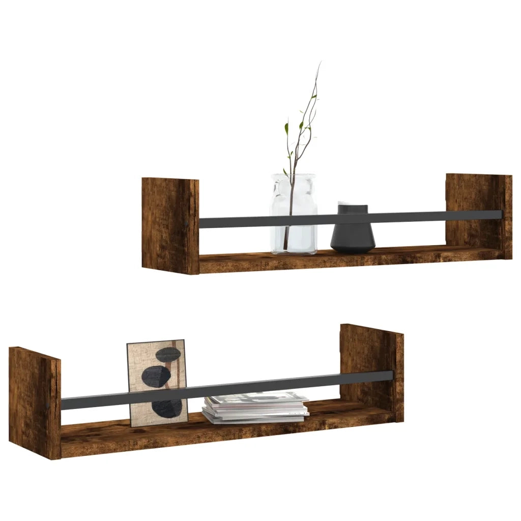 vidaXL Mensole a Parete con Aste 2pz Rovere Fumo 60x16x14 cm