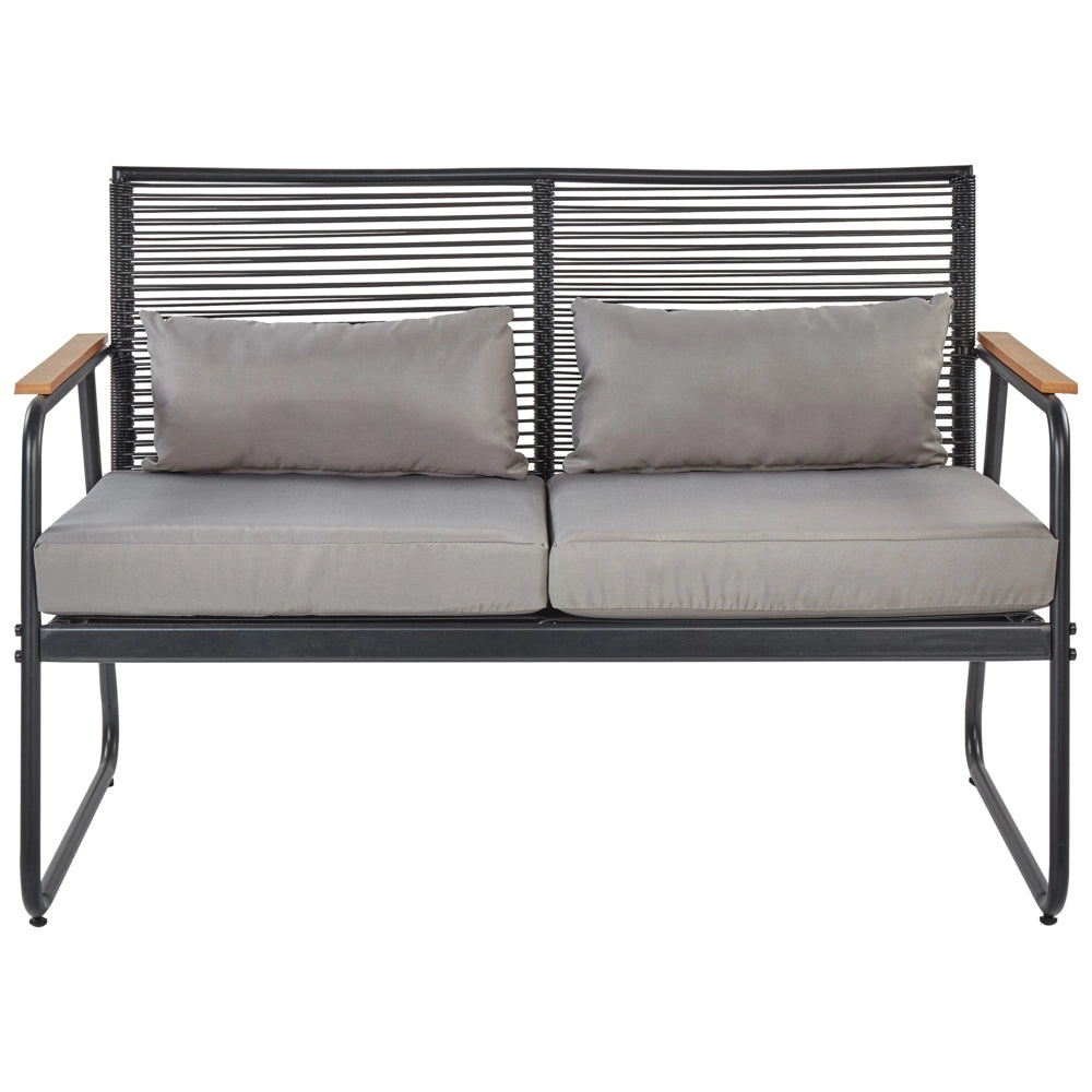 Set da giardino in acciaio nero con cuscini grigi Set da salotto 4 posti Tavolo moderno