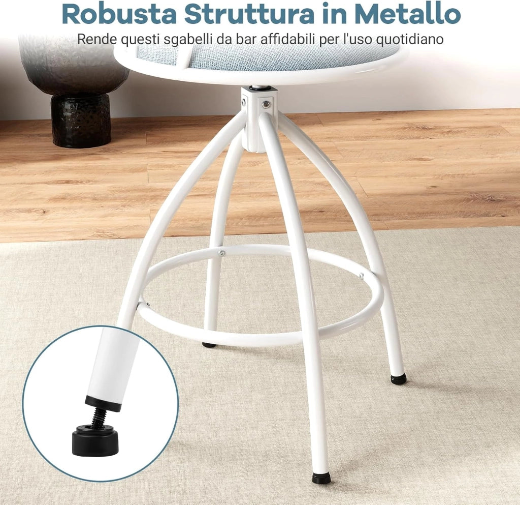 Set di 2 Sgabelli da Bar, Sgabelli Imbottiti con Schienale, Poggiapiedi e Struttura in Metallo, Portata 150 kg, Sedie Moderne per Isola da Cucina, Bar di Casa e Sala da Pranzo