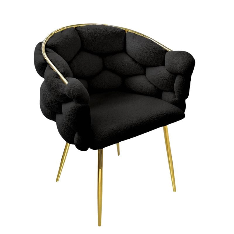 SET 2 POLTRONE IMBOTTITE IN TESSUTO TEDDY CON STRUTTURA IN METALLO ORO DIMENSIONI 71X46X82H CM COLORE NERO