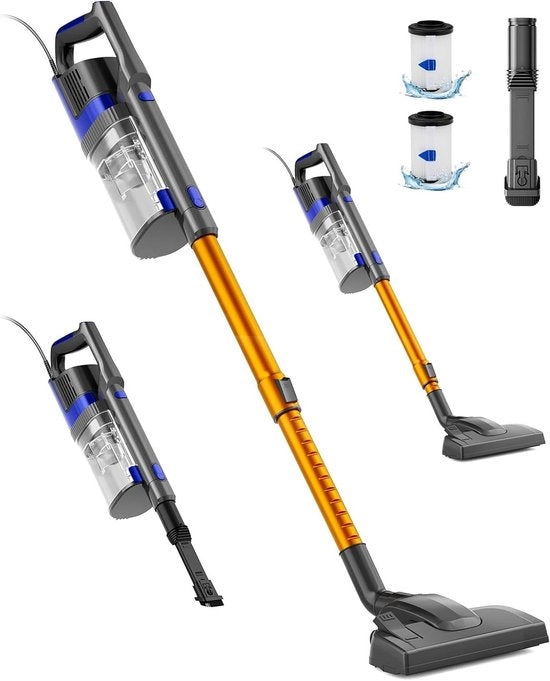 Aspiratore a cavo da 32 kPa/680 W/6 m con sacchetto da 800 ml - spazzola elettrica a filo con doppio manico - spazzola a filo potente per pavimenti duri - gomma gialla