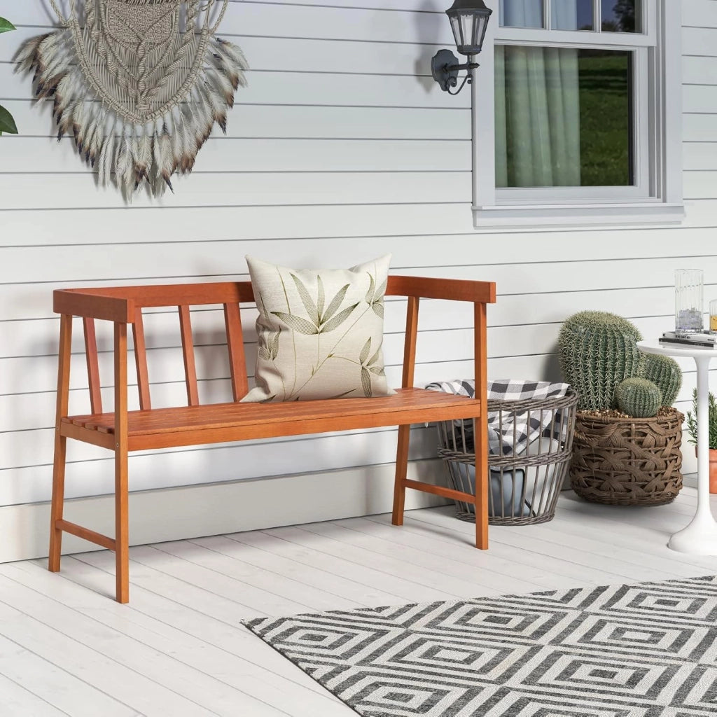 Panchina da Esterno in Legno di Acacia, Panchina da Giardino 2 Posti con Schienale, Braccioli e Seduta a Doghe, Panca per Balcone, Giardino e Parco, 110 x 46 x 72 cm, Portata 360 kg