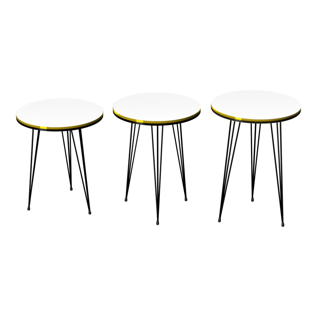 Set 'Ry' di 3 Tavolini Bassi da Salotto Tavolini in Altezze Diverse Gambe a Forcina e Piano Rotondo - Bianco / Nero [en.casa]
