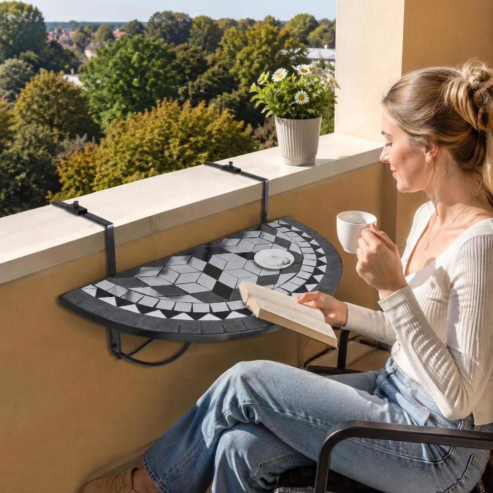 Balcony Hanging Table Mosaic Black And White