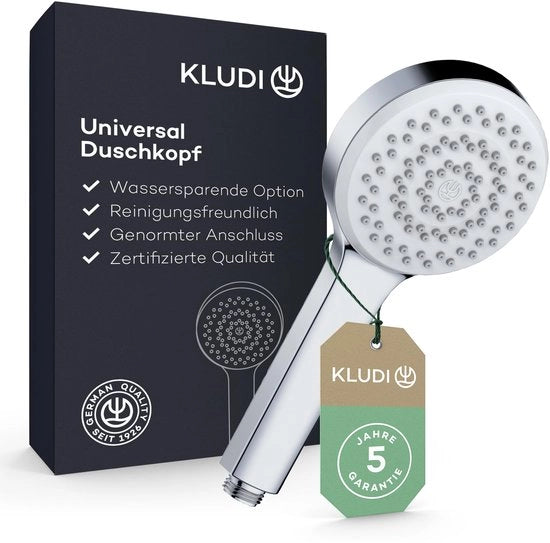 Douchekop universale, opzione per risparmio d'acqua, douchekop con 1 tipo di getto, douchekop rotondo Ø 10,7 cm, facile da pulire con funzione anticalcare in acciaio inox.